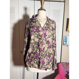 Ornamentation | Women’s | Blouse | Size 16 | Colorful Dark Floral Button Down To